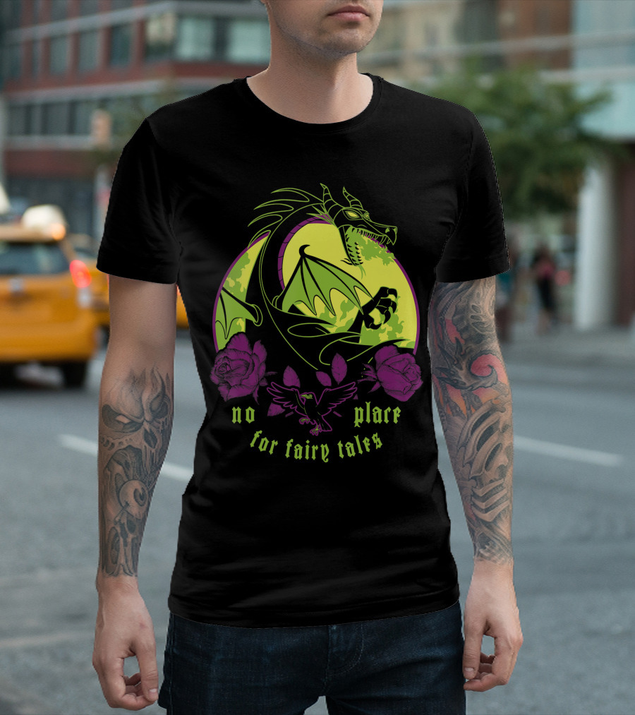 Disney Villains Maleficent Dragon No Place For Fairy Tales Roses Raven T-Shirt
