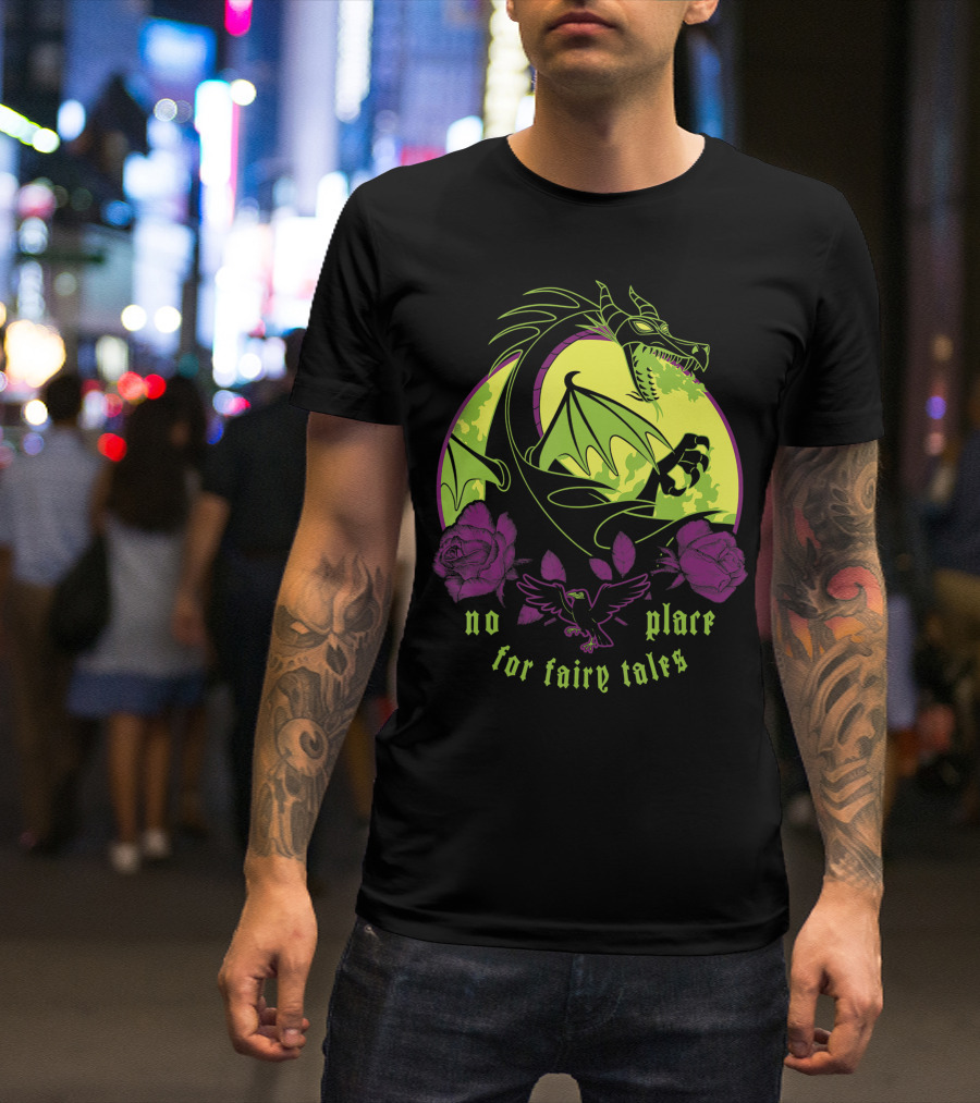 Disney Villains Maleficent Dragon No Place For Fairy Tales Roses Raven T-Shirt