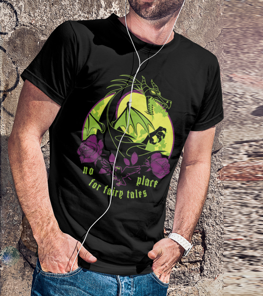 Disney Villains Maleficent Dragon No Place For Fairy Tales Roses Raven T-Shirt