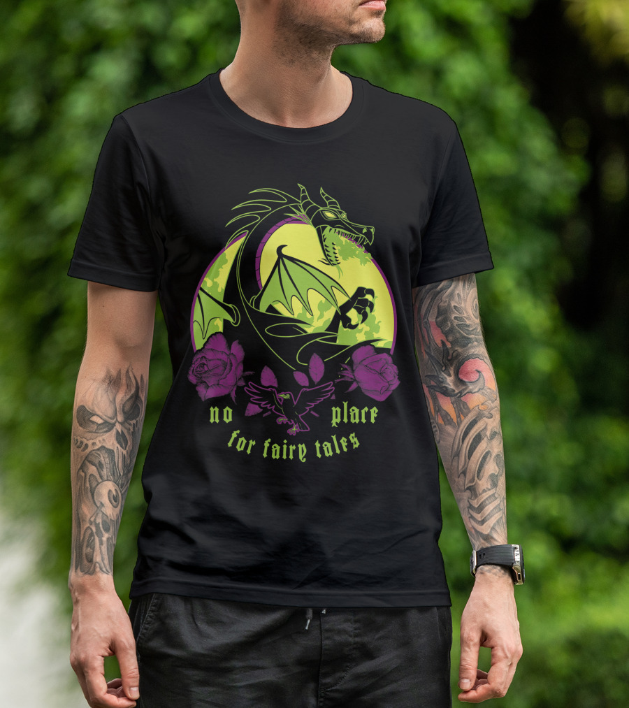 Disney Villains Maleficent Dragon No Place For Fairy Tales Roses Raven T-Shirt