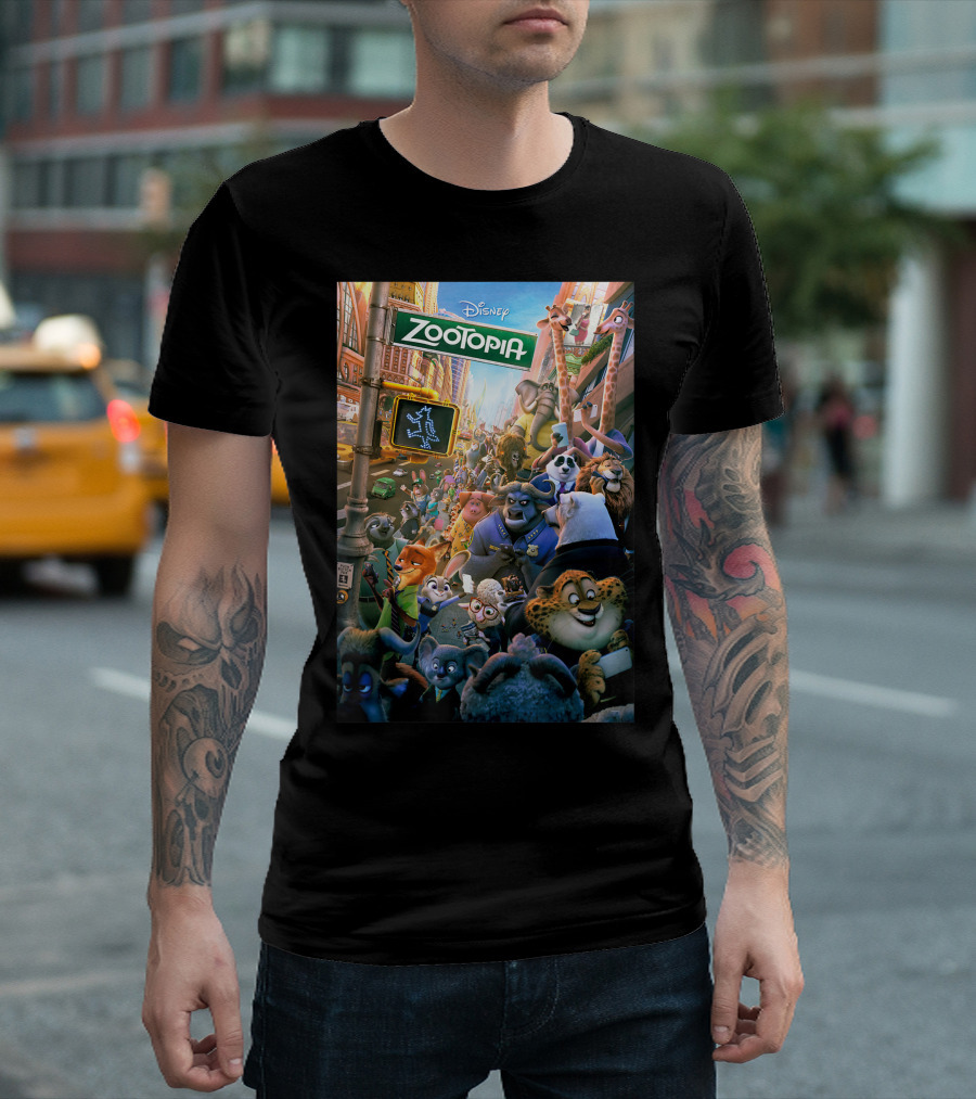 Disney Zootopia Animated Movie Characters In City Scene T-Shirt
