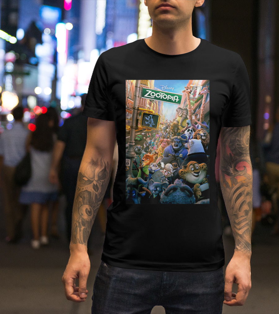 Disney Zootopia Animated Movie Characters In City Scene T-Shirt