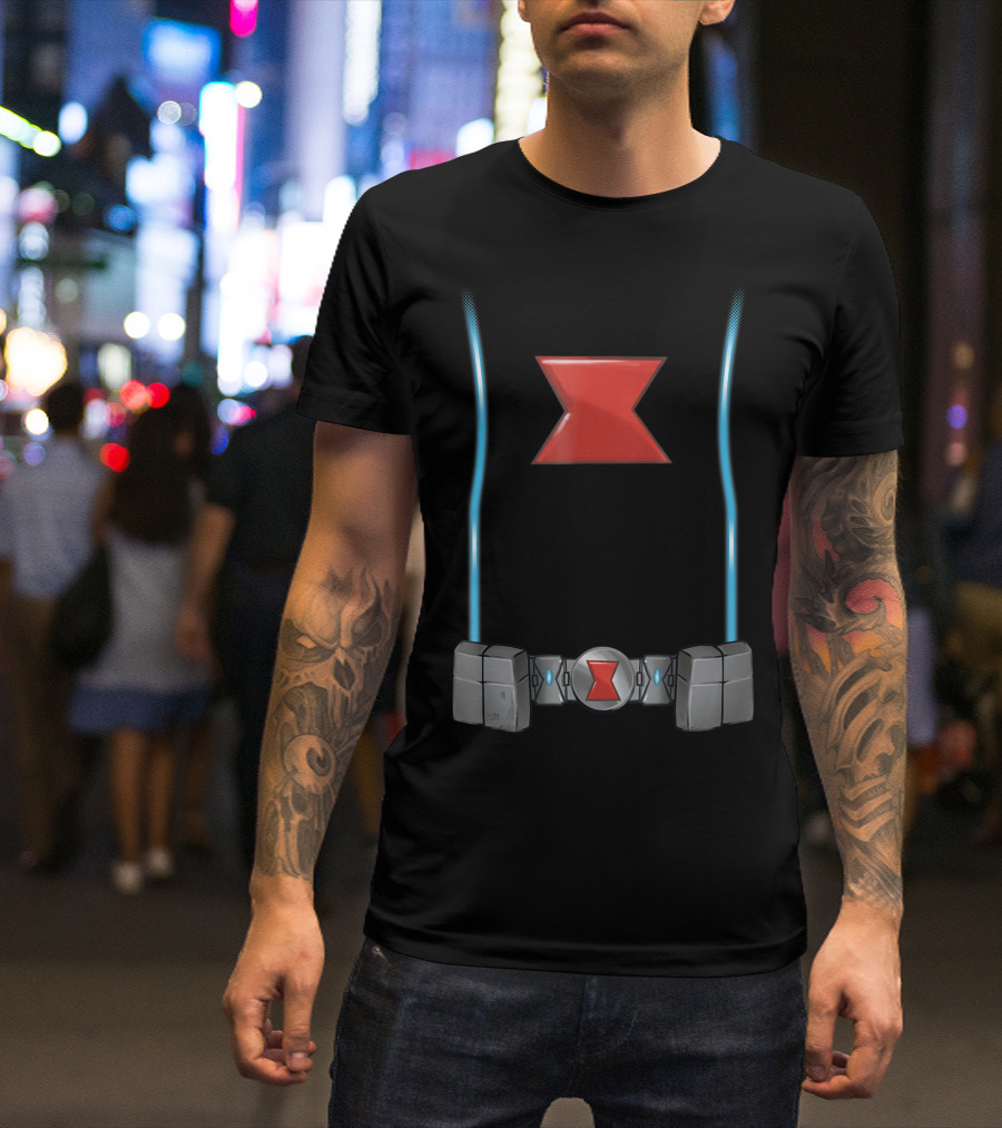 Marvel Avengers Black Widow Suit Icon Red Hourglass Belt T-Shirt