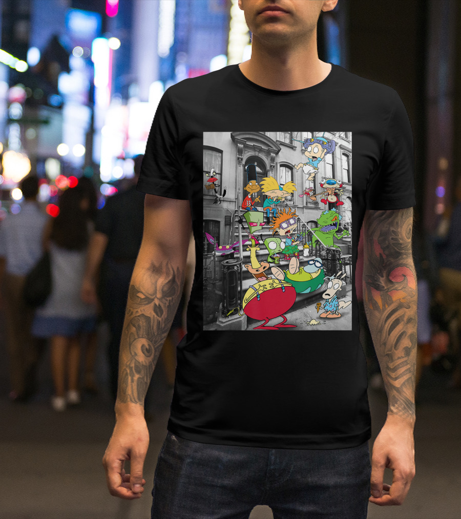 Nickelodeon Classic Nicktoons Characters On New York Stoop T-Shirt