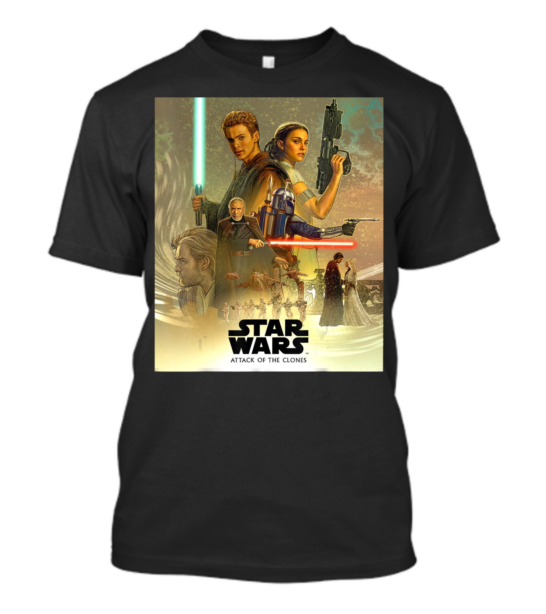 Star Wars Celebration Attack Of The Clones Mural Jedi Battles And Iconic Characters T-Shirt