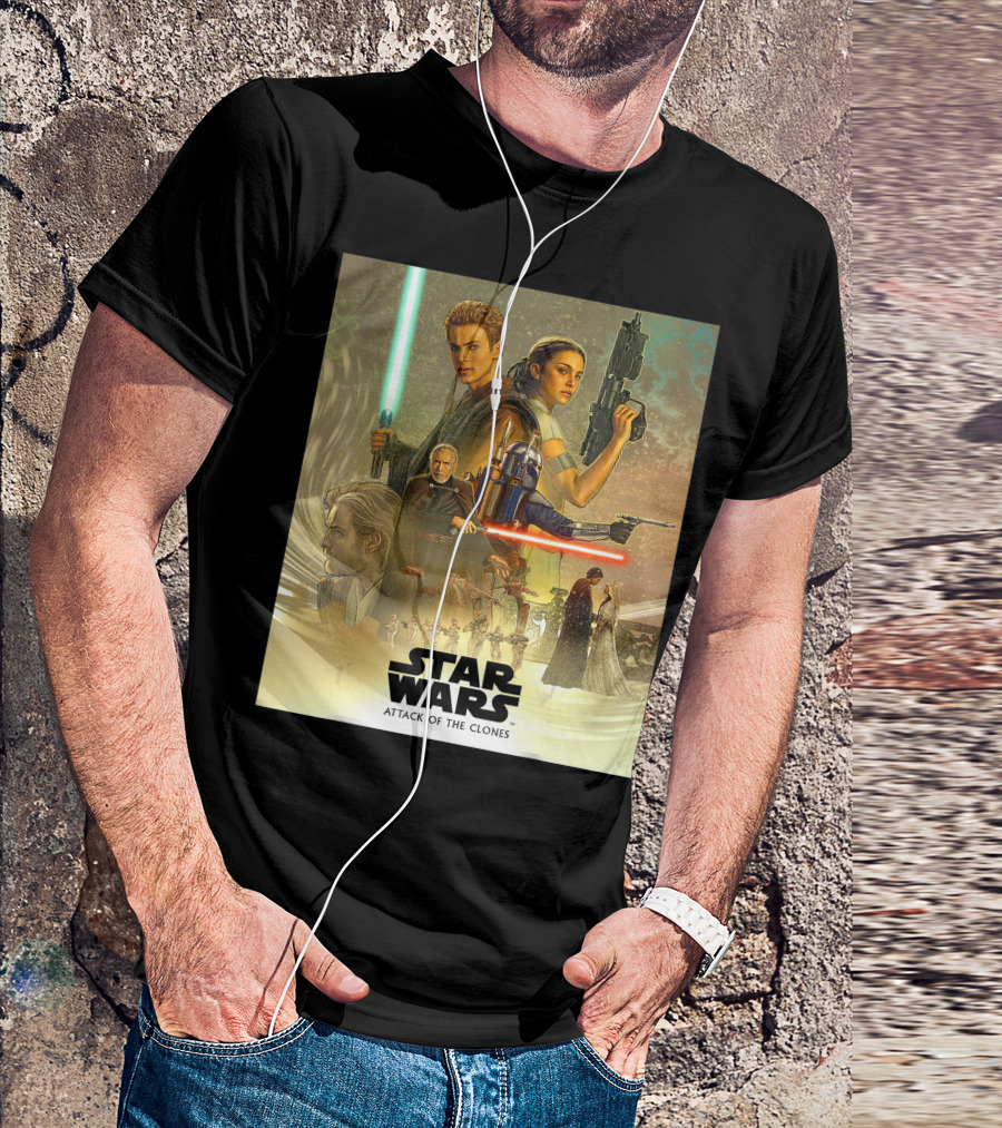 Star Wars Celebration Attack Of The Clones Mural Jedi Battles And Iconic Characters T-Shirt