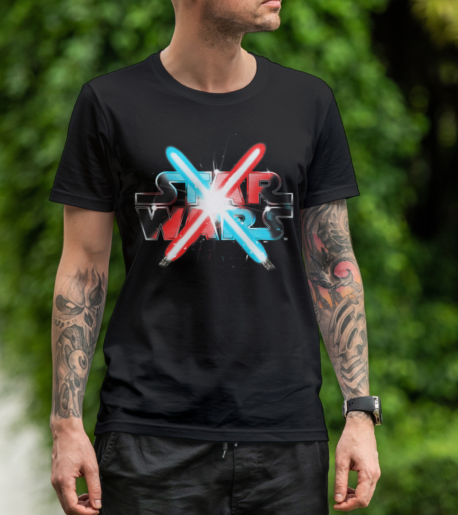 Star Wars Duel With Red And Blue Lightsabers T-Shirt