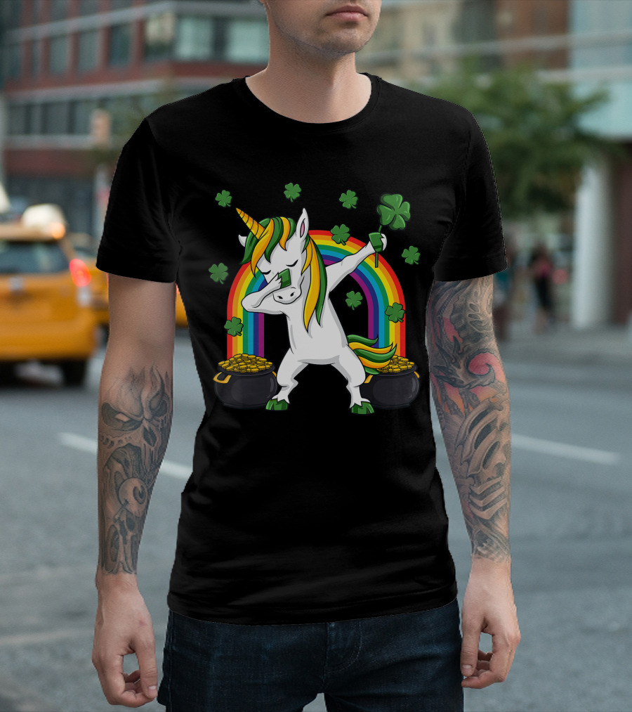 Dabbing Unicorn St Patricks Day Rainbow Irish Dab Girls T-Shirt