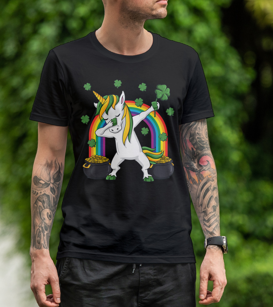 Dabbing Unicorn St Patricks Day Rainbow Irish Dab Girls T-Shirt