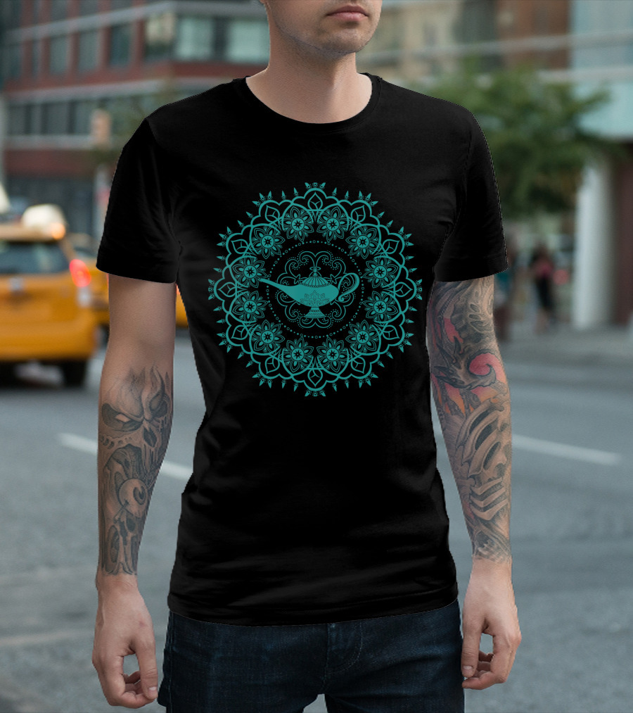 Disney Aladdin Genies Lamp Teal Mandala Floral T-Shirt
