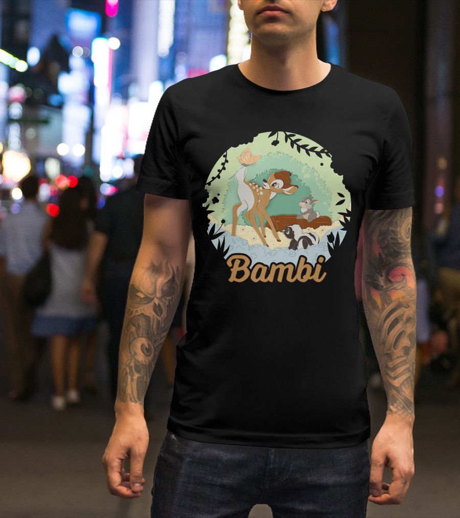 Disney Bambi Thumper Flower Butterfly Nature Scene T-Shirt
