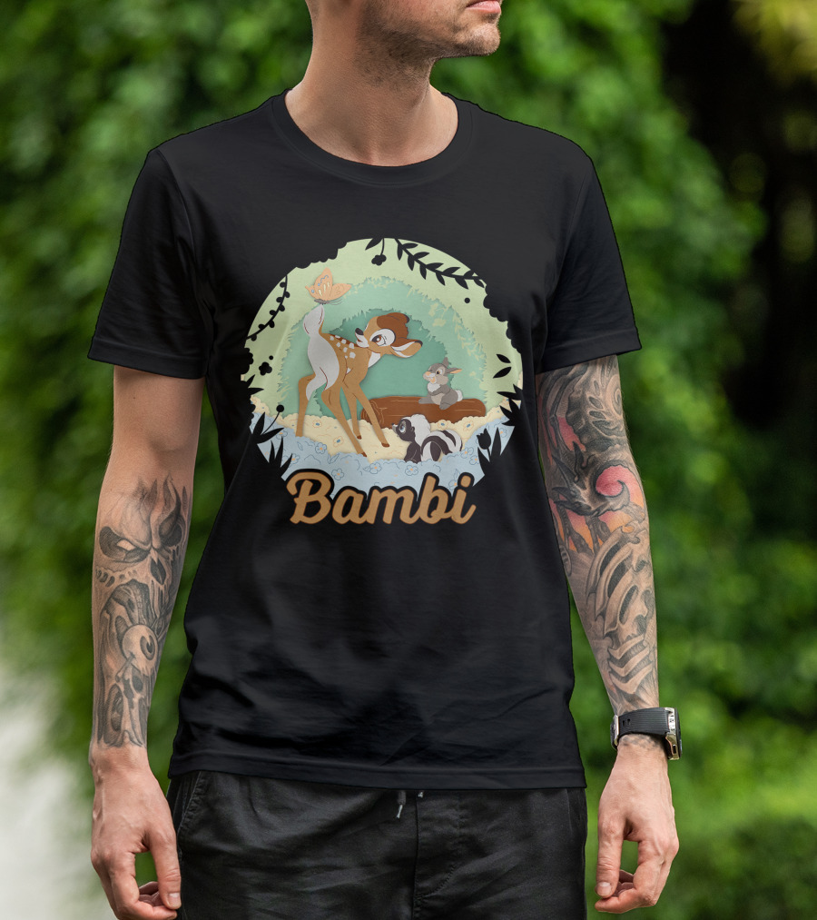 Disney Bambi Thumper Flower Butterfly Nature Scene T-Shirt