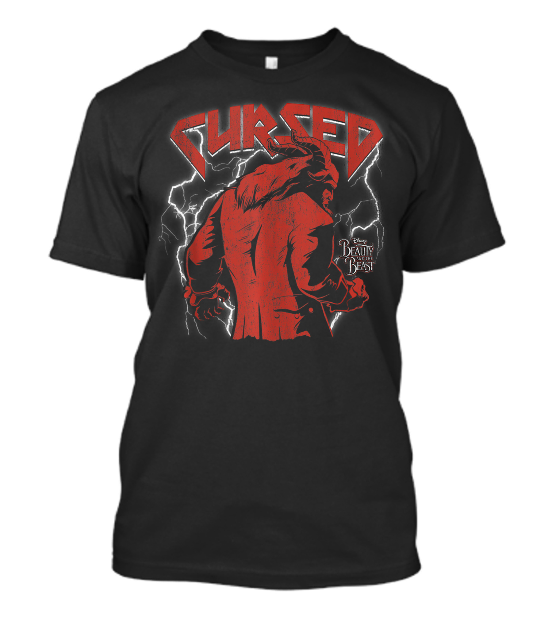Disney Beauty And The Beast Cursed Beast With Lightning Background T-Shirt