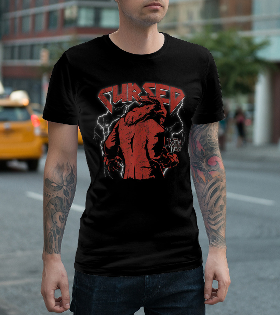 Disney Beauty And The Beast Cursed Beast With Lightning Background T-Shirt