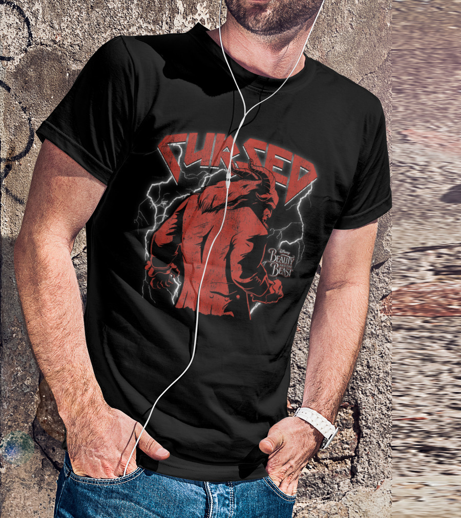 Disney Beauty And The Beast Cursed Beast With Lightning Background T-Shirt