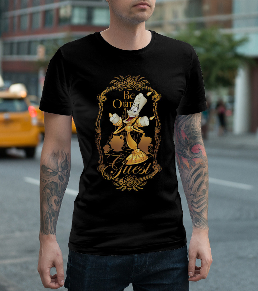 Disney Beauty And The Beast Be Our Guest Lumiere Golden Castle Roses T-Shirt
