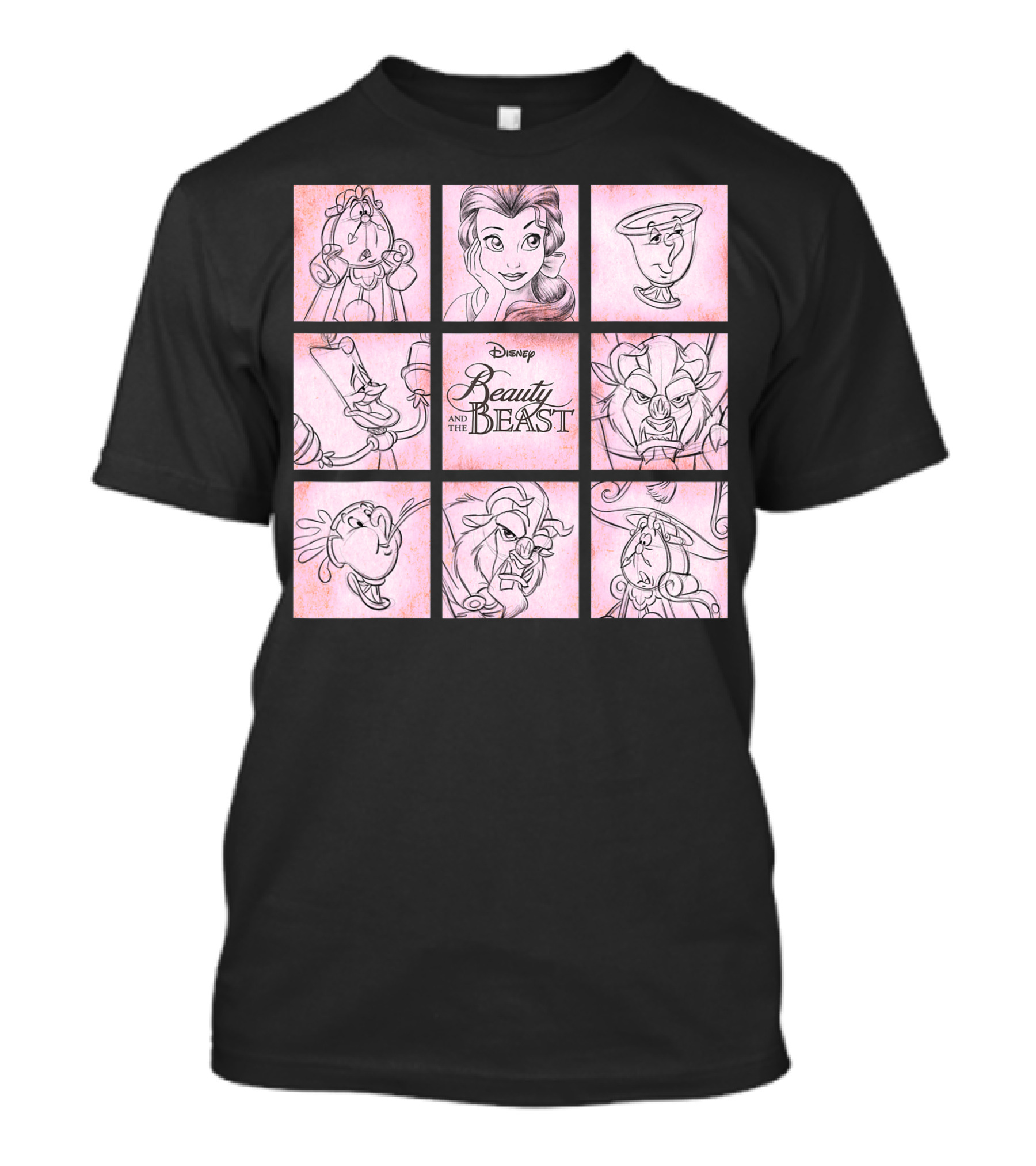 Disney Beauty And The Beast Character Sketch Panels T-Shirt