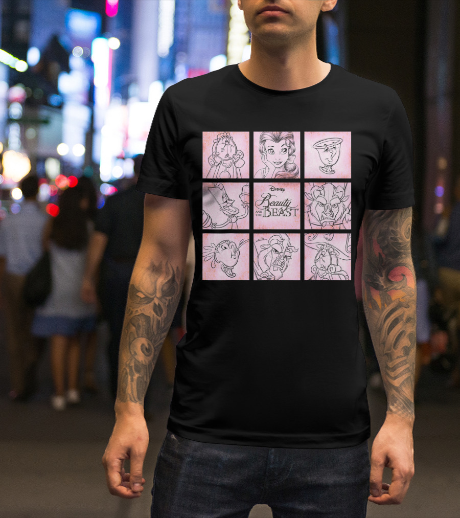Disney Beauty And The Beast Character Sketch Panels T-Shirt