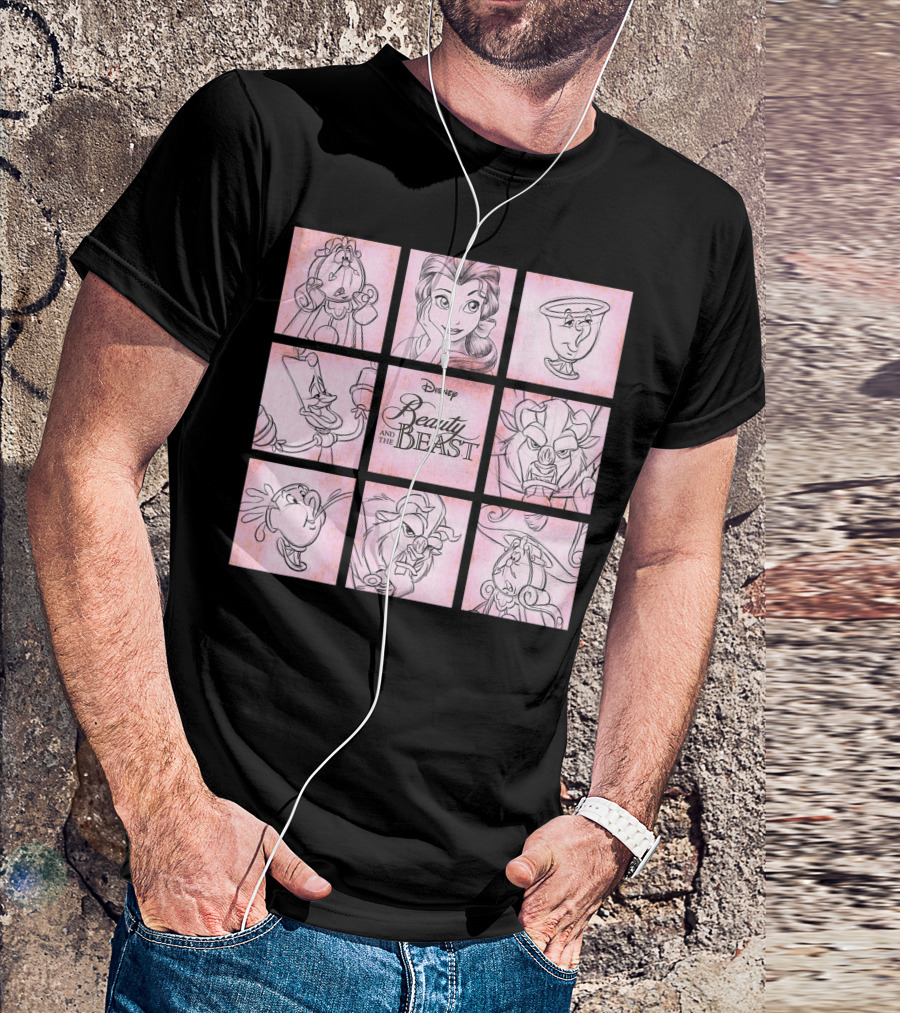 Disney Beauty And The Beast Character Sketch Panels T-Shirt