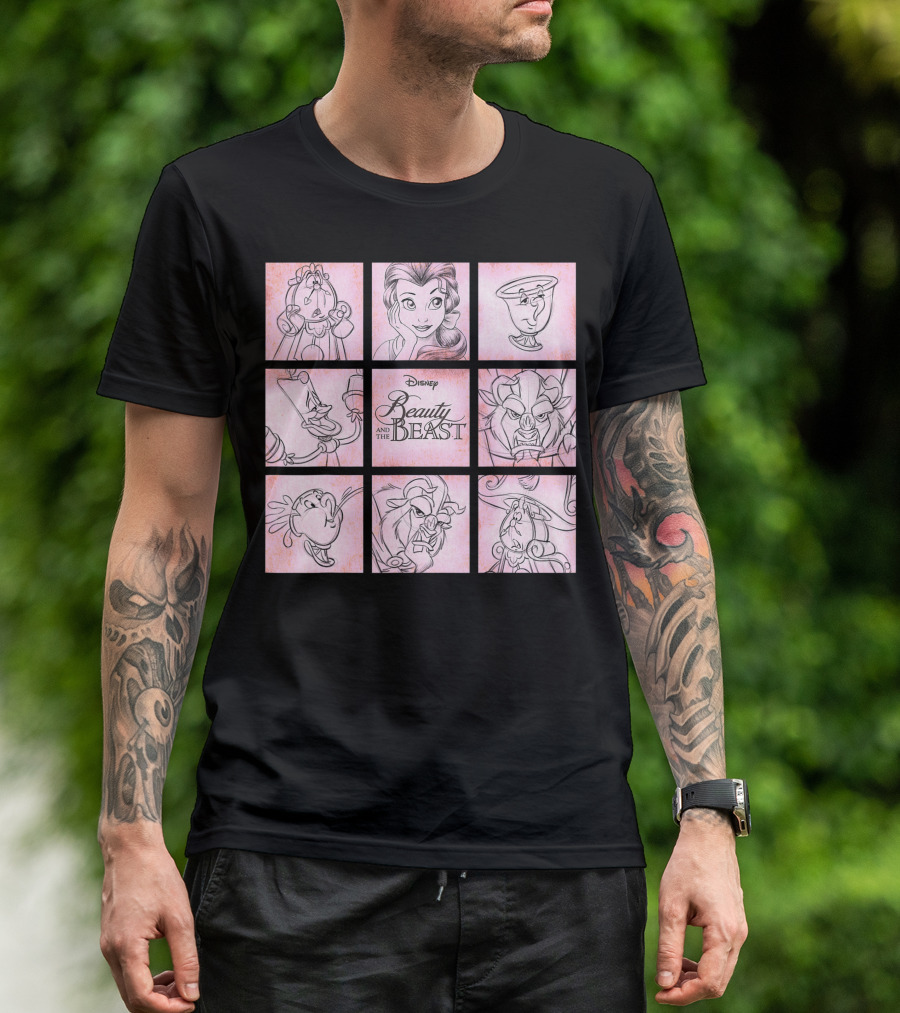 Disney Beauty And The Beast Character Sketch Panels T-Shirt