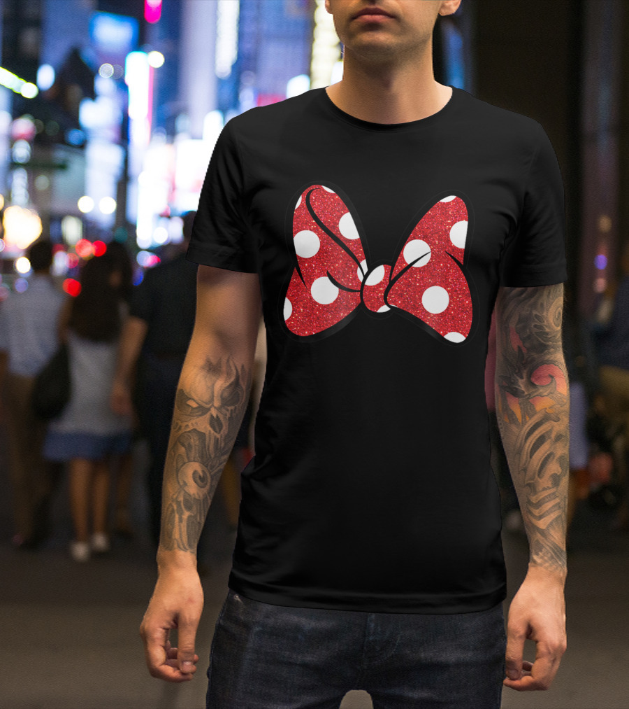 Disney Minnie Mouse Red Glitter Polka Dot Bow T-Shirt