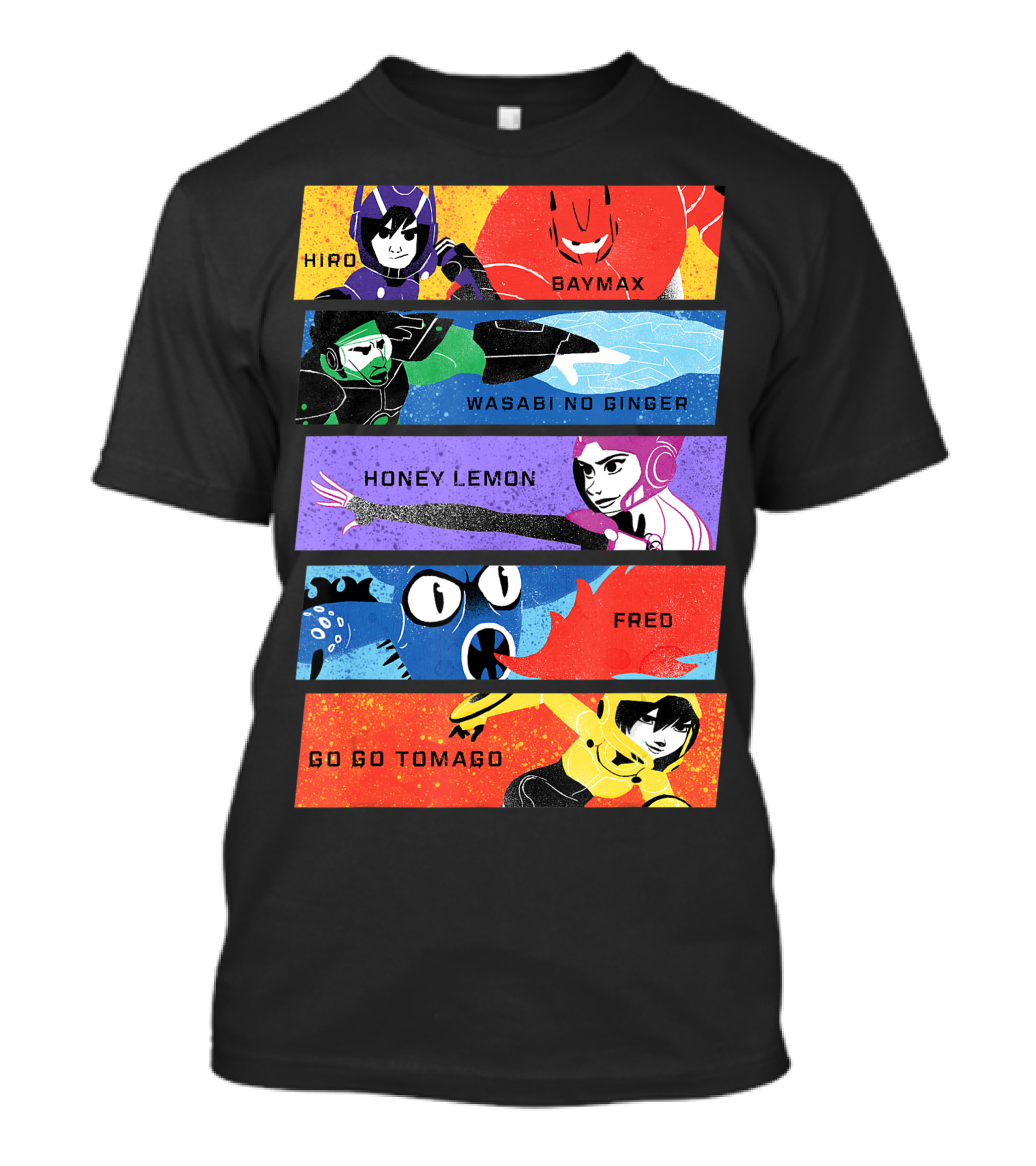 Disney Big Hero 6 Hiro Baymax Wasabi No Ginger Honey Lemon Fred Go Go Tomago T-Shirt