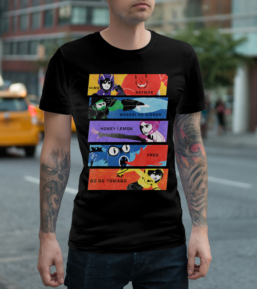 Disney Big Hero 6 Hiro Baymax Wasabi No Ginger Honey Lemon Fred Go Go Tomago T-Shirt