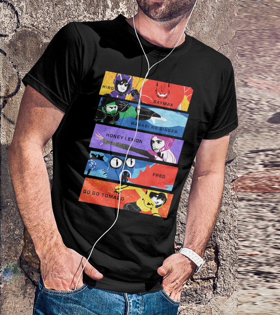 Disney Big Hero 6 Hiro Baymax Wasabi No Ginger Honey Lemon Fred Go Go Tomago T-Shirt