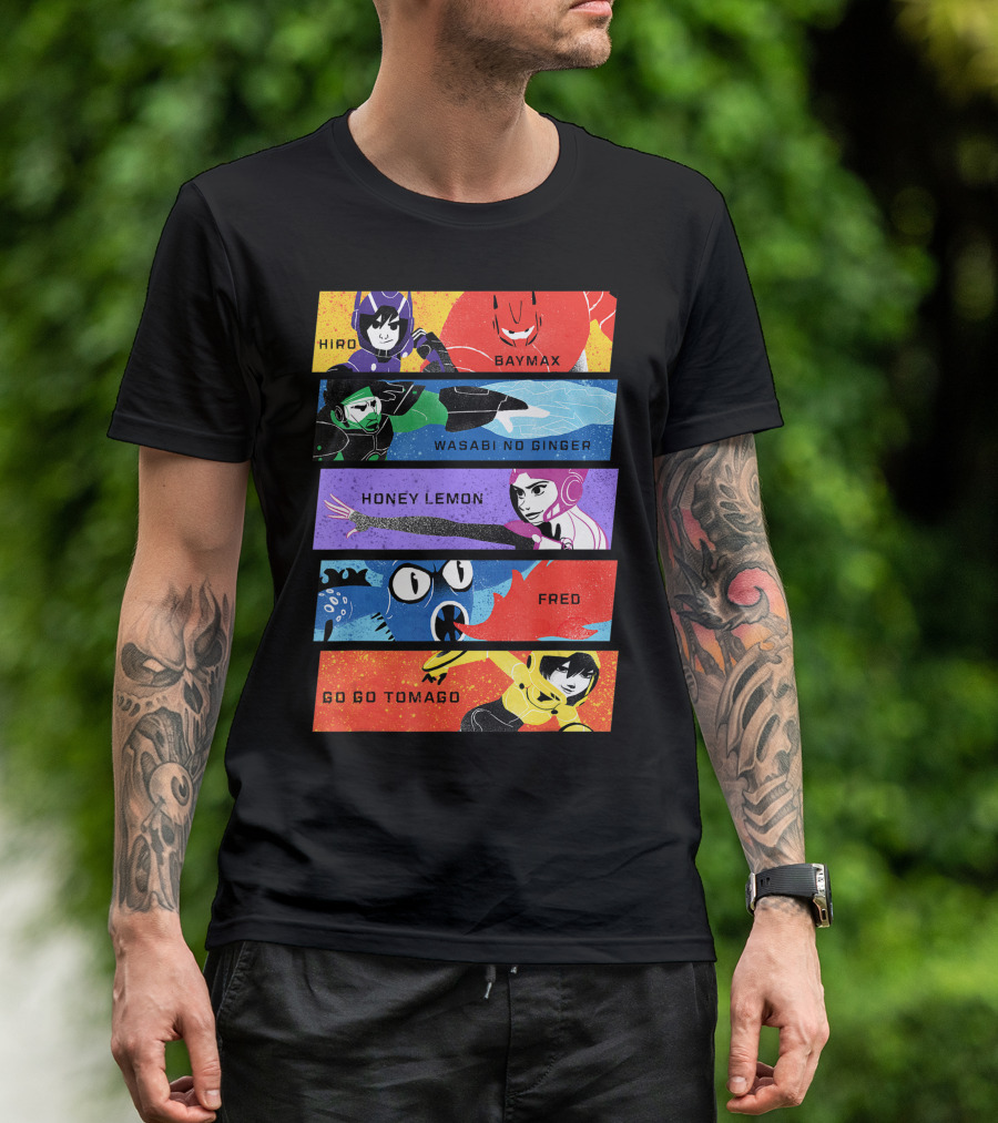 Disney Big Hero 6 Hiro Baymax Wasabi No Ginger Honey Lemon Fred Go Go Tomago T-Shirt