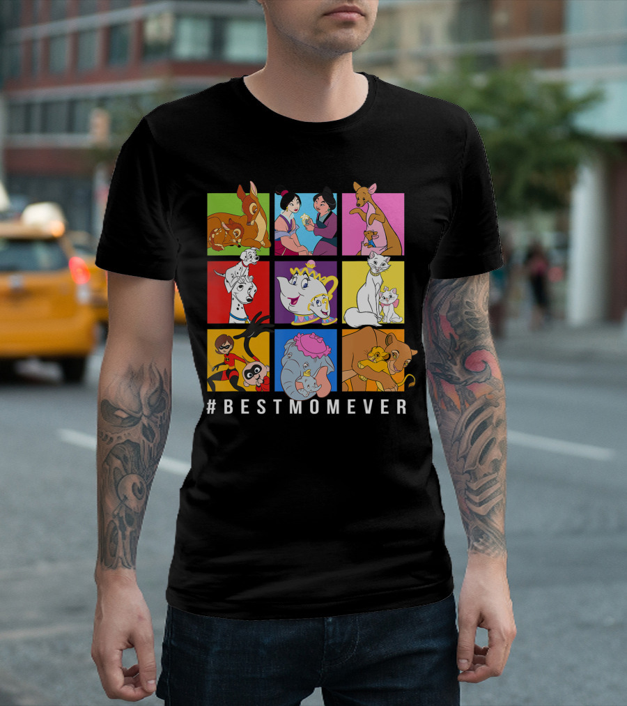 BestMomEver Disney Characters Bambi, Mulan, Kangaroo, Dalmatians, Mrs. Potts, Duchess, Incredibles, Dumbo, Lion King T-Shirt