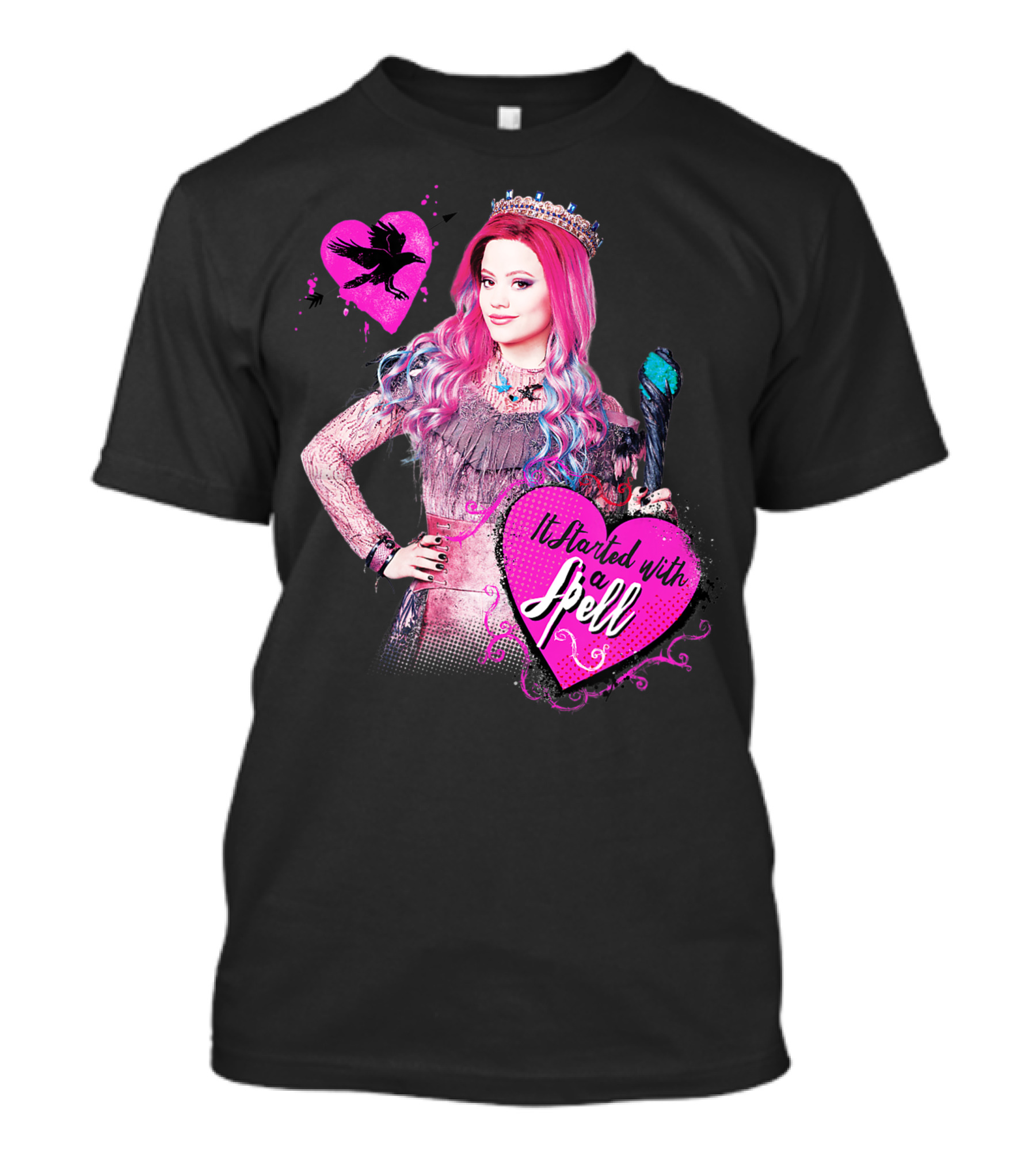 Disney Descendants 3 It Started With A Spell Pink Heart And Crow T-Shirt