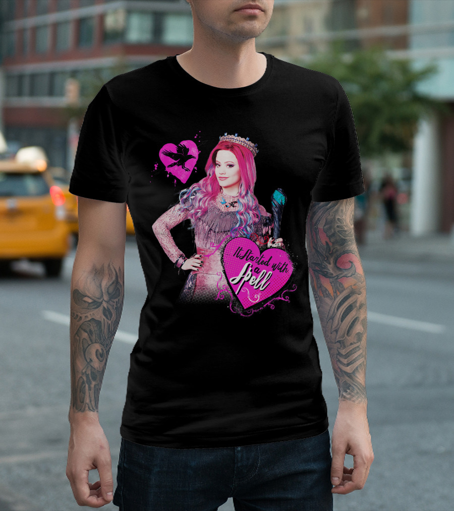 Disney Descendants 3 It Started With A Spell Pink Heart And Crow T-Shirt