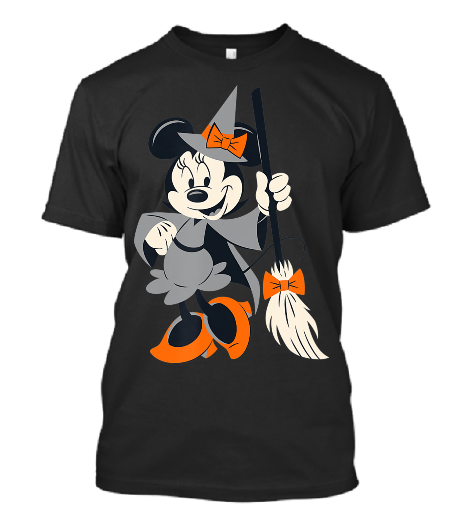 Disney Halloween Minnie Mouse Witch With Broom And Orange Accents T-Shirt