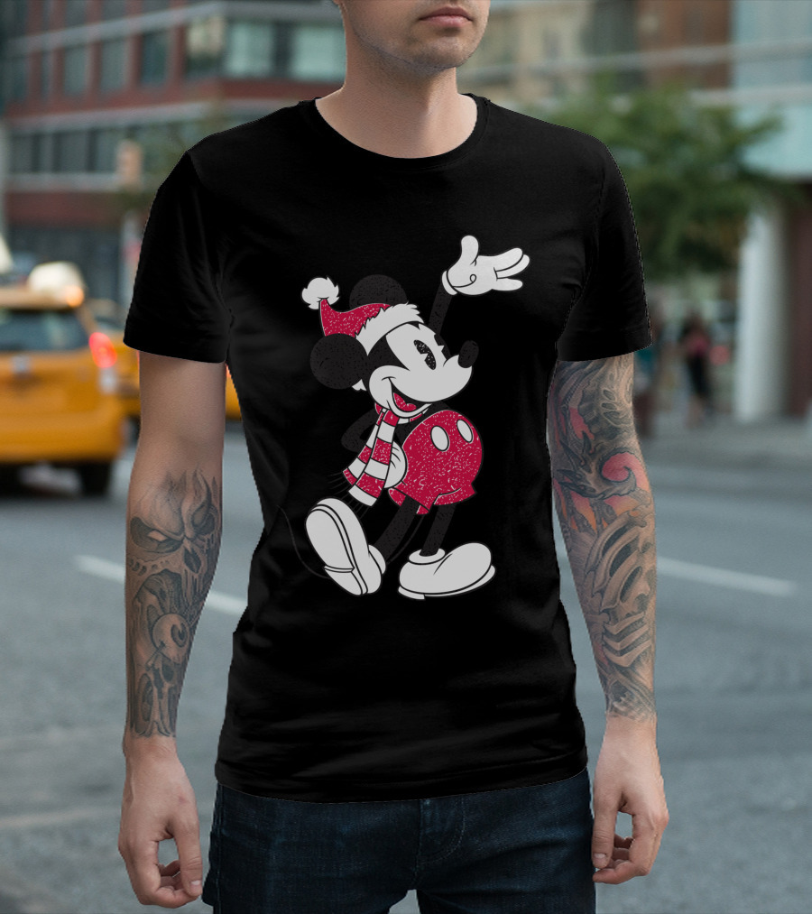Disney Holiday Mickey Mouse Santa Hat And Scarf T-Shirt