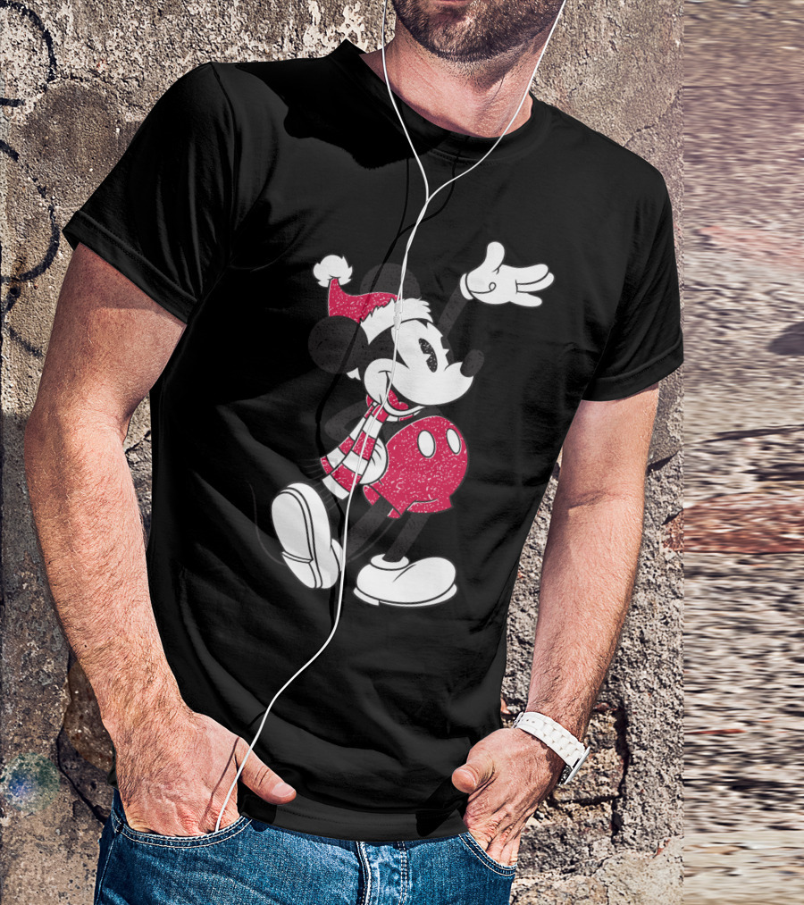 Disney Holiday Mickey Mouse Santa Hat And Scarf T-Shirt