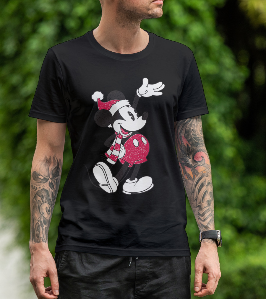 Disney Holiday Mickey Mouse Santa Hat And Scarf T-Shirt