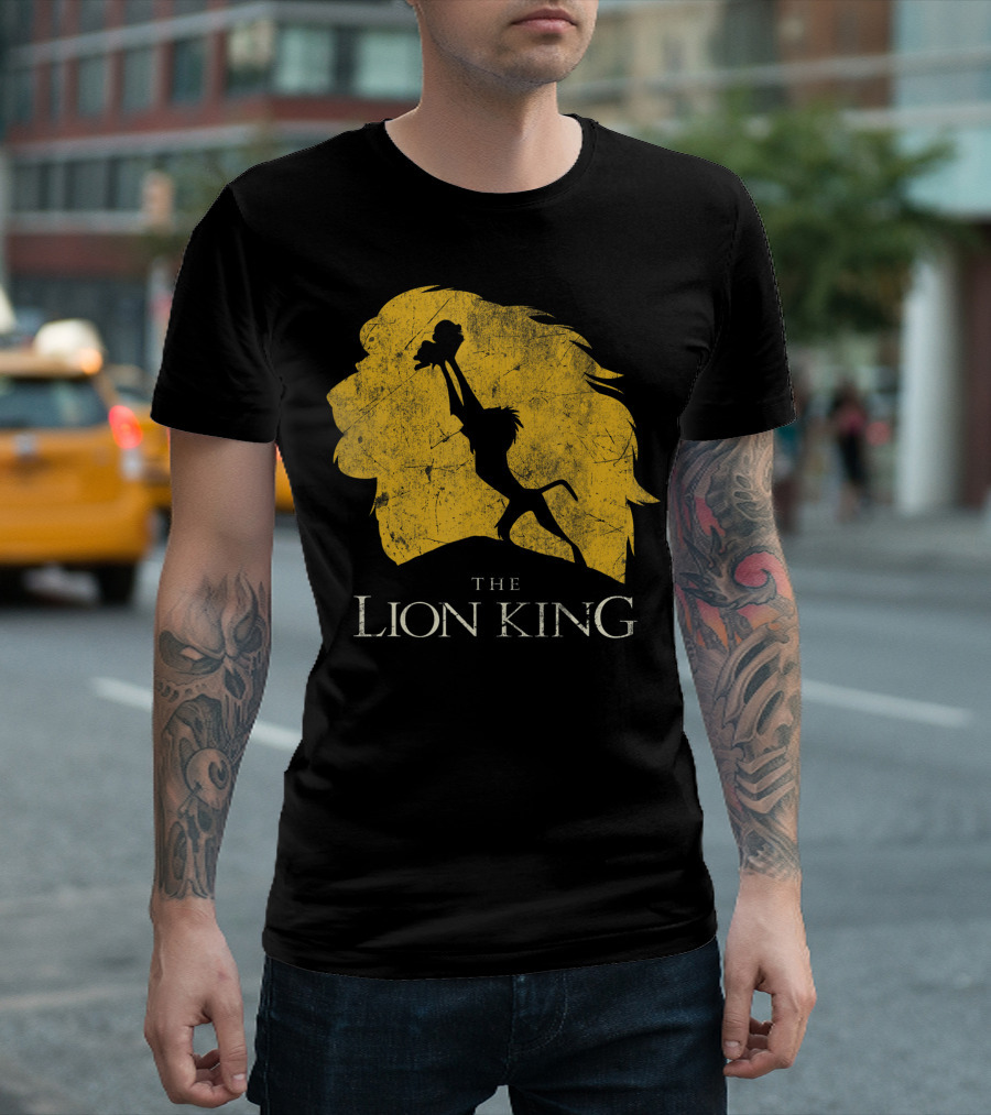 The Lion King Rafiki Lifting Simba Silhouette on Pride Rock T-Shirt