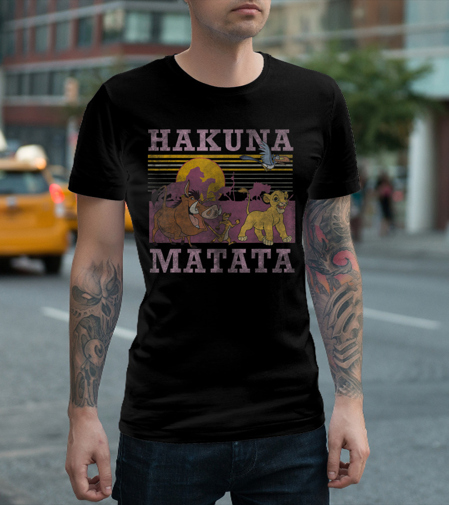 Hakuna Matata Disney Lion King Simba Timon Pumbaa Zazu Sunset Faded T-Shirt