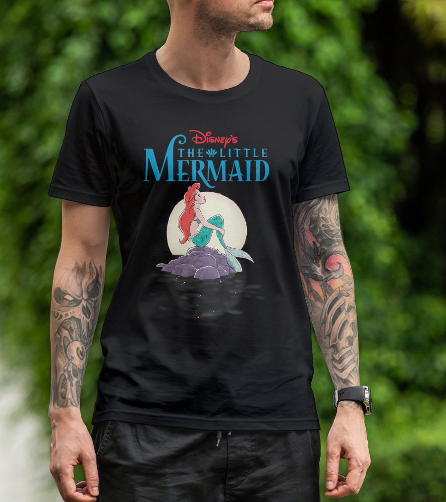 Disney's The Little Mermaid Ariel On Rock At Sunset T-Shirt