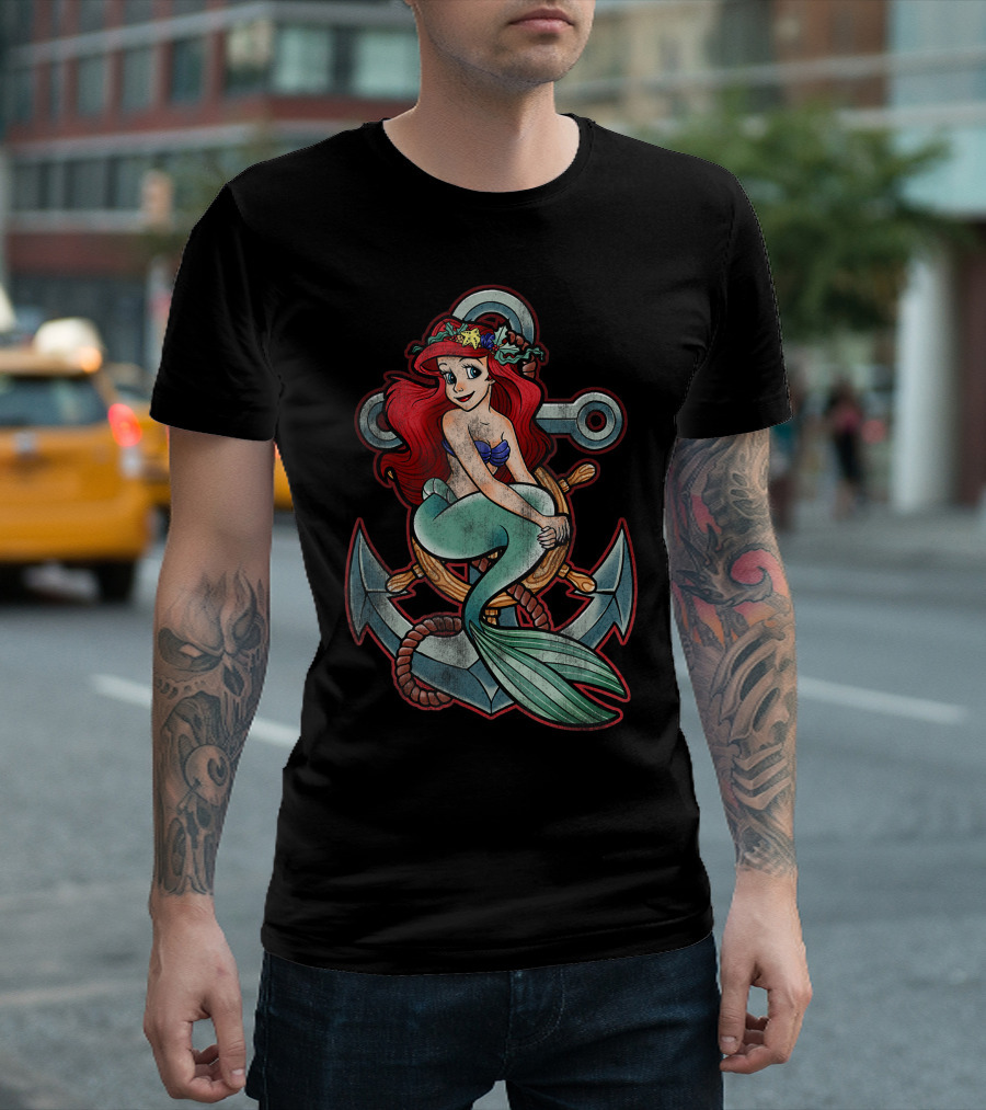 Disney Little Mermaid Ariel Tattoo Anchor Pose T-Shirt