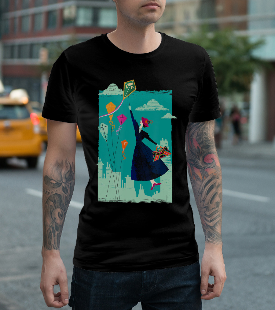 Mary Poppins Returns Flying Kites in the Sky Disney T-Shirt