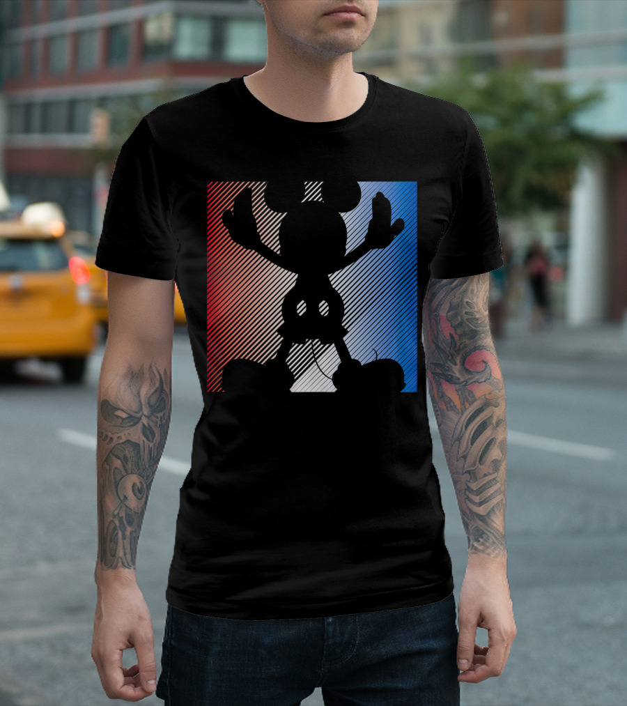 Disney Mickey Mouse Americana Stripes Silhouette Red White Blue T-Shirt