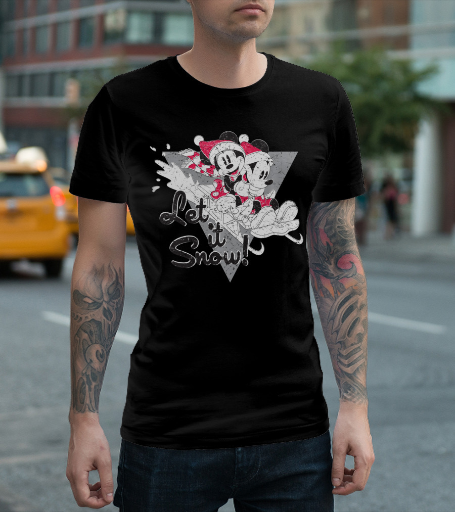 Mickey N Minnie Let It Snow Sledding Christmas Holiday Fun T-Shirt