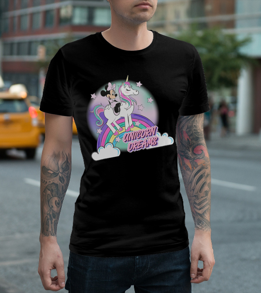 Disney Minnie Mouse Unicorn Dreams Rainbow Pastel Stars T-Shirt