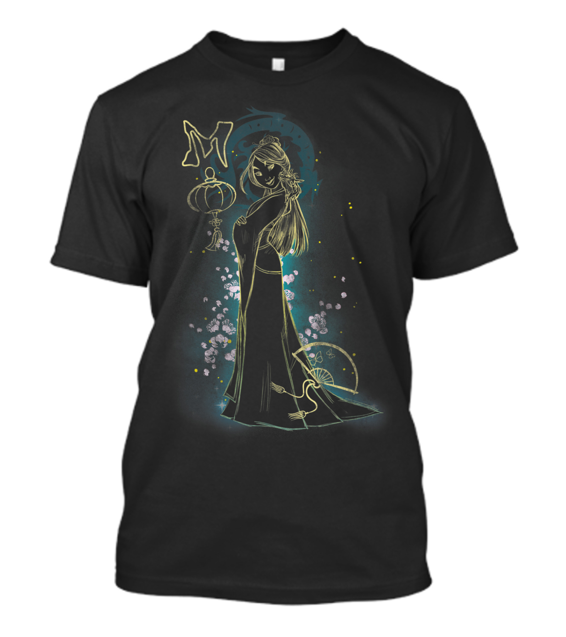 Disney Mulan Gold Outline With Lantern And Floral Glow T-Shirt