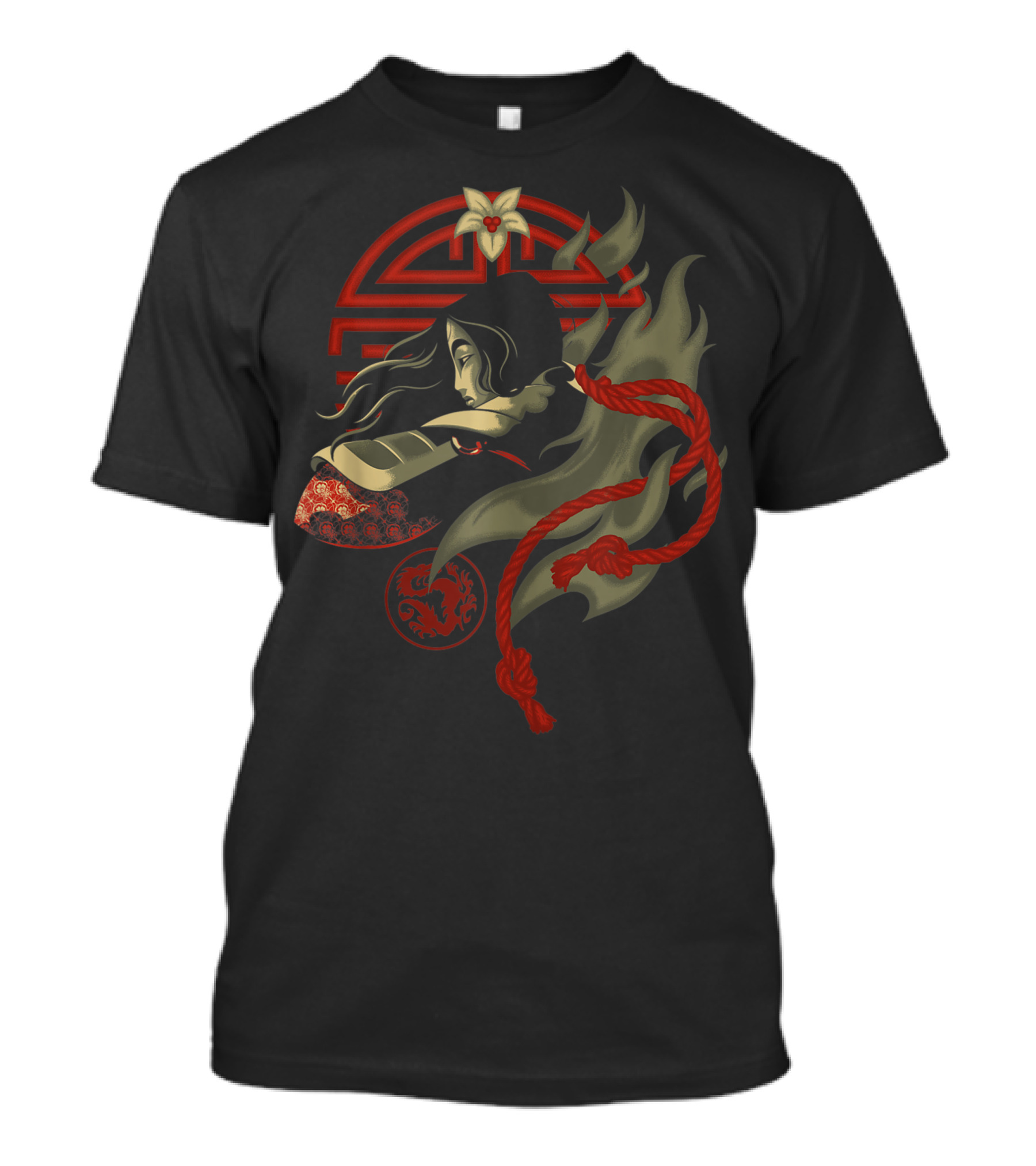 Disney Mulan Profile Circle Red Dragon Rope Motif T-Shirt