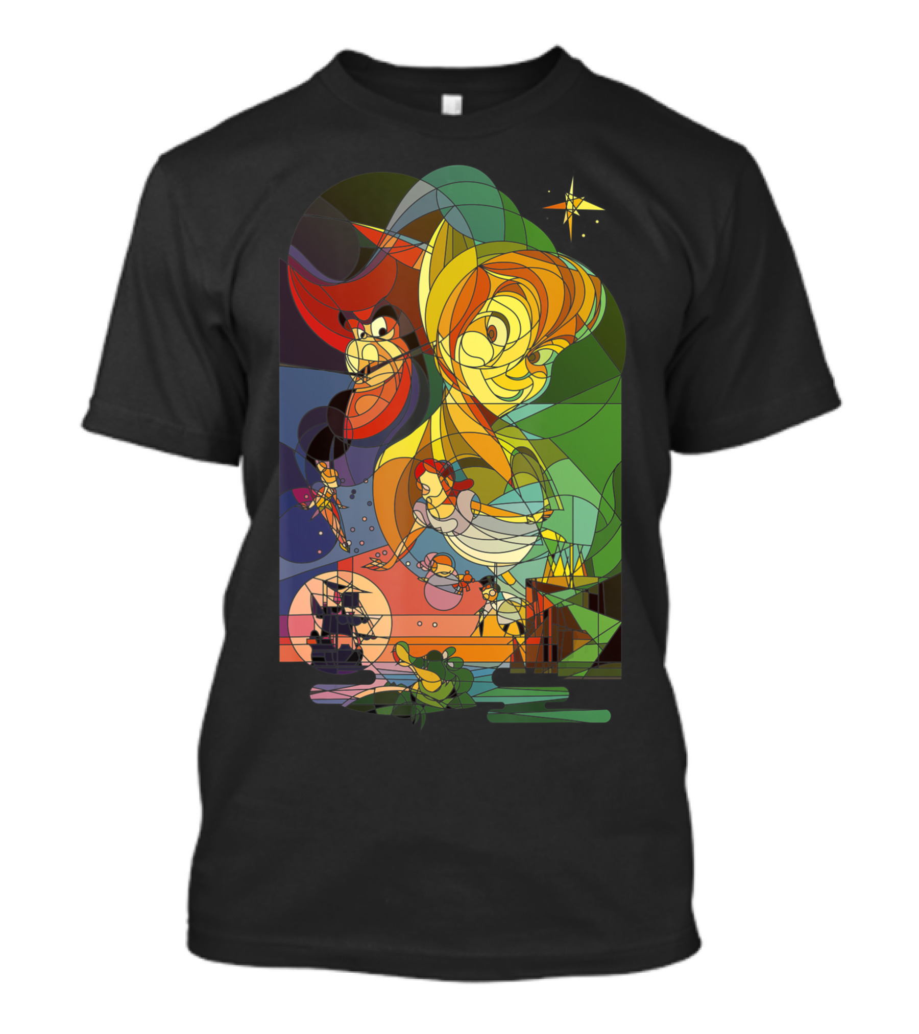 Disney Peter Pan Captain Hook Wendy Tinker Bell Stained Glass T-Shirt
