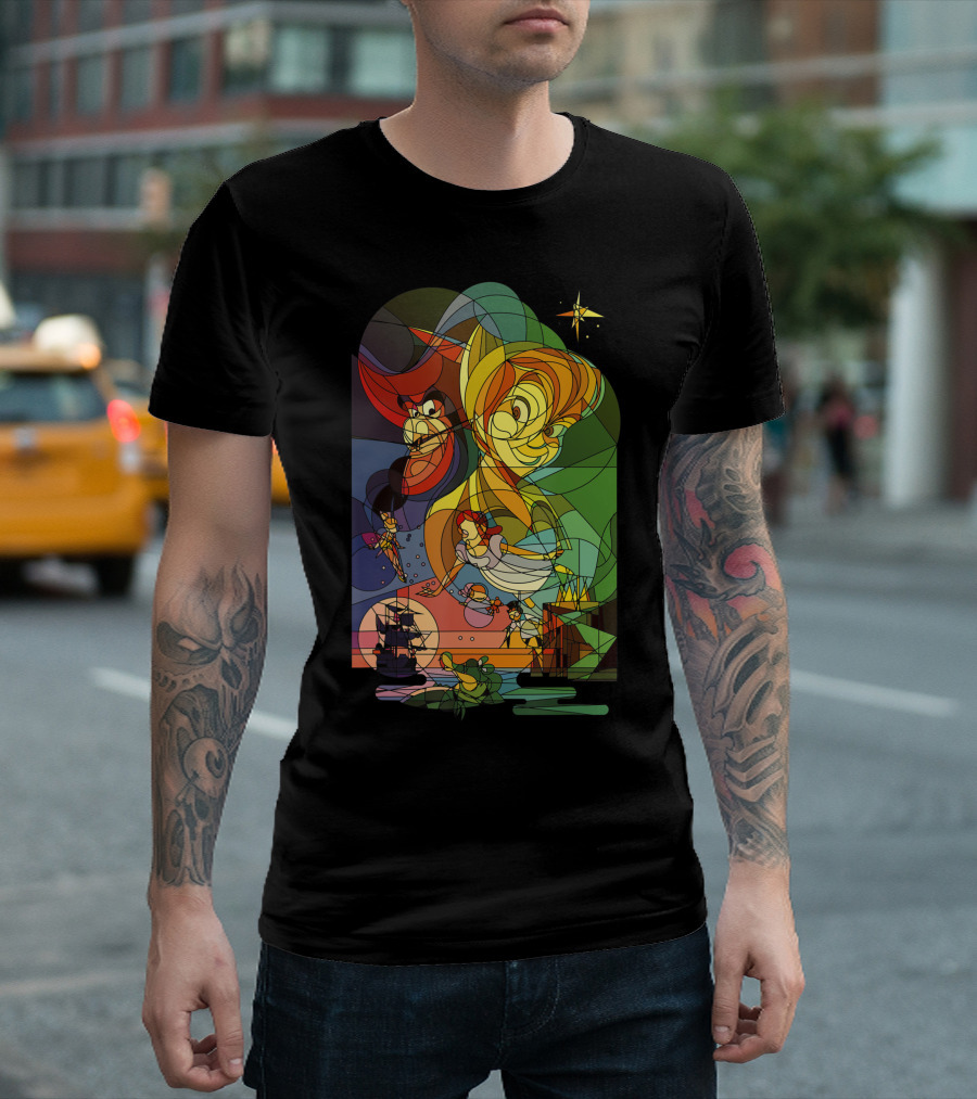 Disney Peter Pan Captain Hook Wendy Tinker Bell Stained Glass T-Shirt