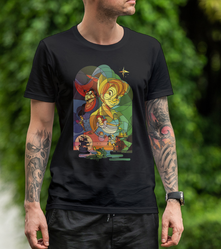 Disney Peter Pan Captain Hook Wendy Tinker Bell Stained Glass T-Shirt
