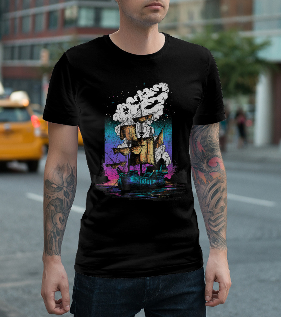 Disney Peter Pan Colorful Pirate Ship With Flying T-Shirt